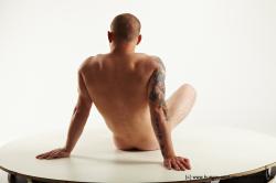 Nude Man White Sitting poses - simple Muscular Bald Sitting poses - ALL Realistic